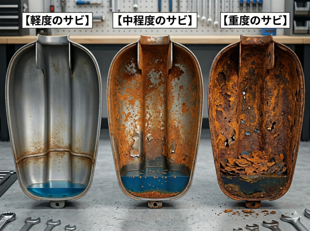 Z1タンク内の錆の比較