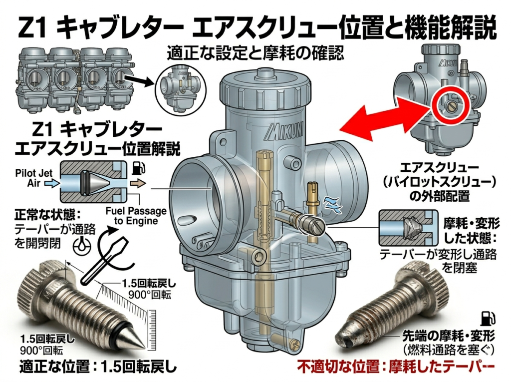 Z1 キャブ エアスクリューの位置